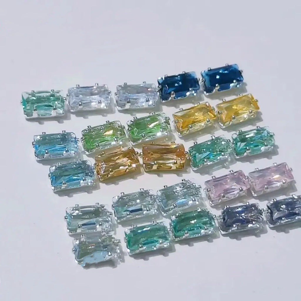 Rectangular Zircon Zirconia Beads with Thick Silver Plated 50 Beads 3*6MM