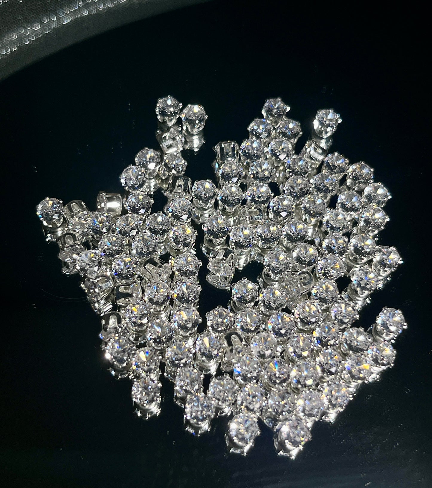 Round Clear Cubic Zirconia Beads AAA 50 Beads Silver Plated