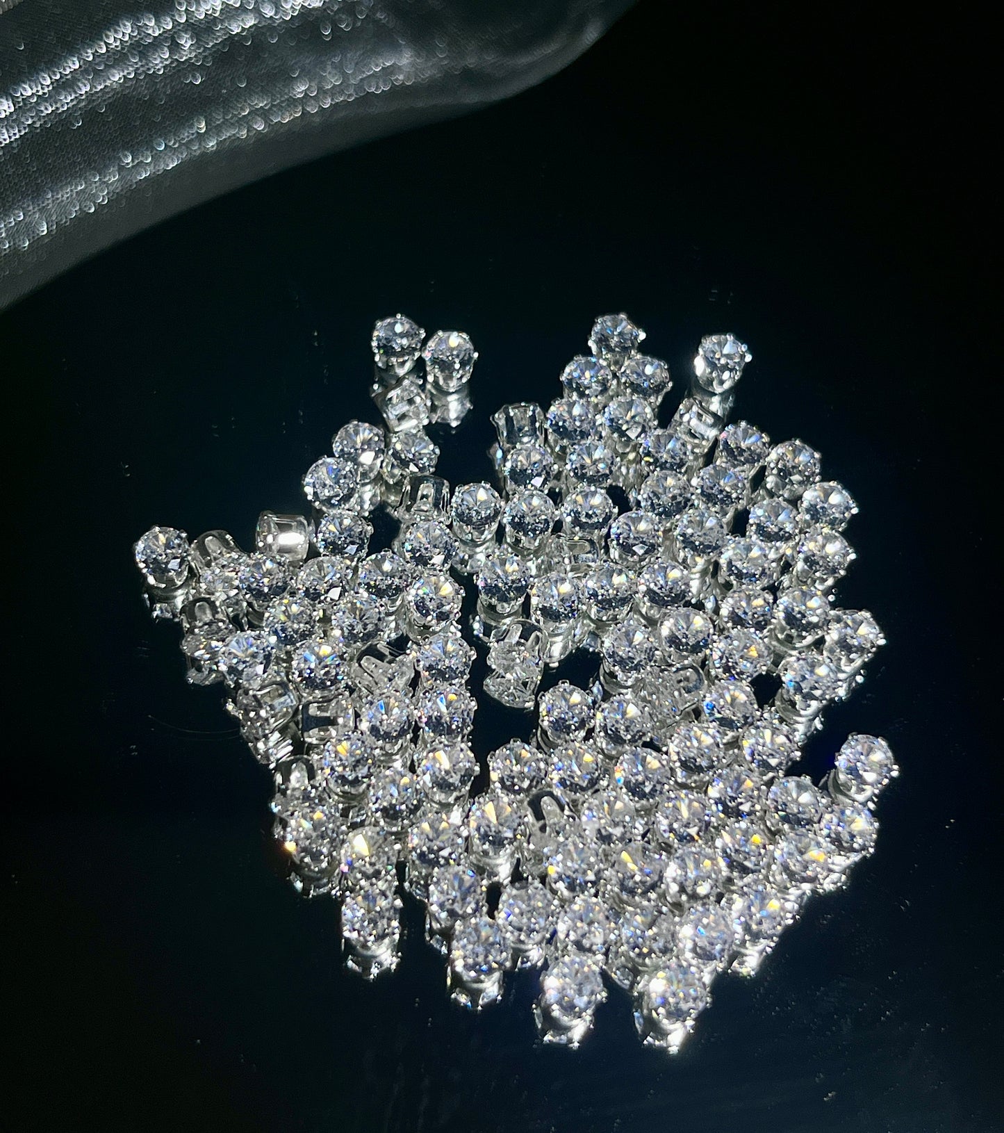 Round Clear Cubic Zirconia Beads AAA 50 Beads Silver Plated