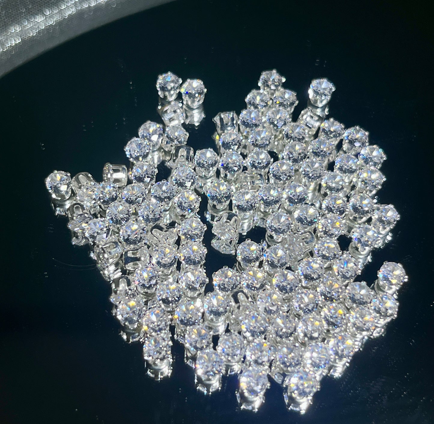 Round Clear Cubic Zirconia Beads AAA 50 Beads Silver Plated