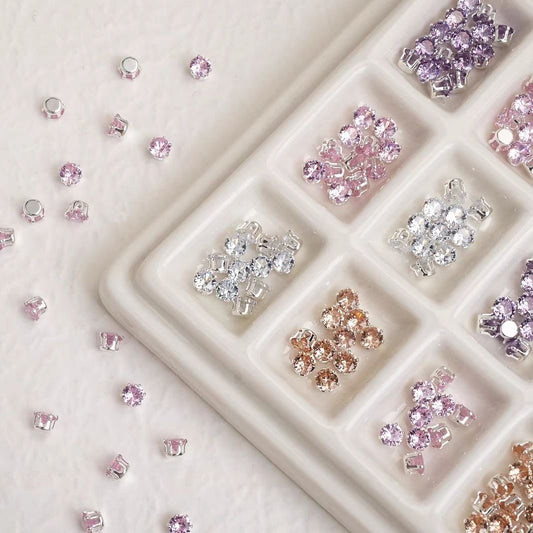 Round Cubic Zirconia Beads AAA Silver Plated