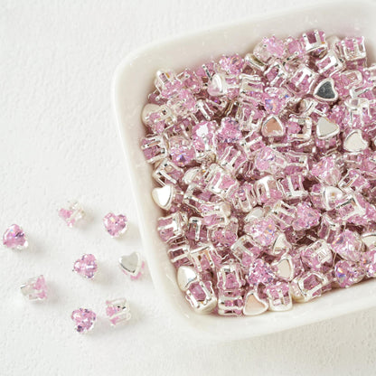 Heart-Shaped Zirconia Beads DIY Accessories Silver-Plated 6MM