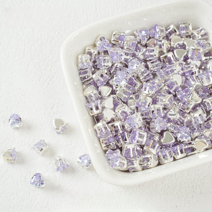Heart-Shaped Zirconia Beads DIY Accessories Silver-Plated 6MM