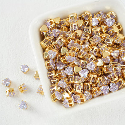 Heart-Shaped Zirconia Beads DIY Accessories Silver-Plated 6MM
