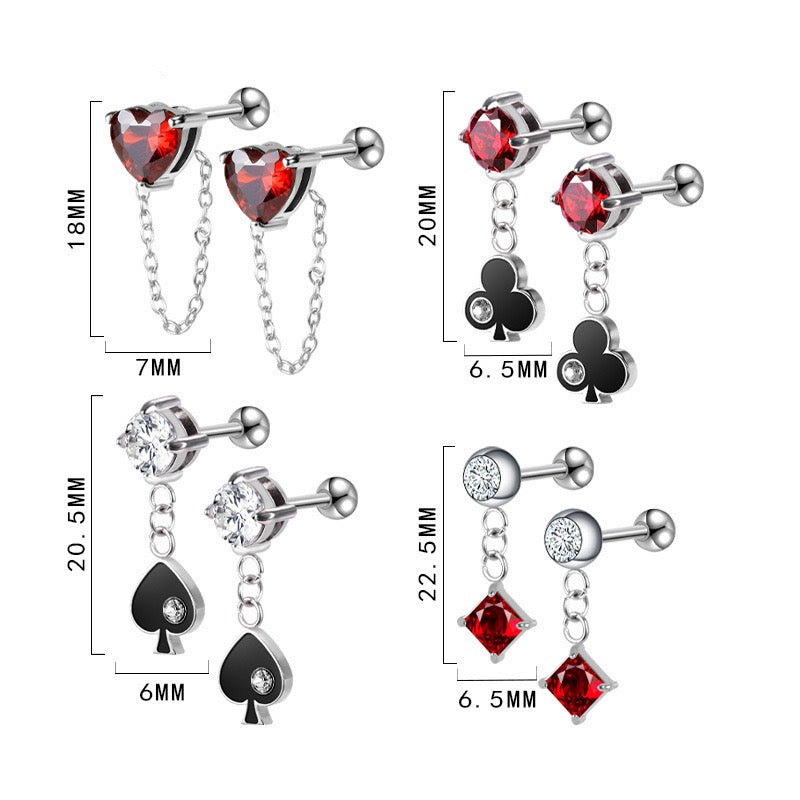 Stainless Steel Poker Series Ear Stud Cartilage Earring Piercing Jewelry Hypoallergenic