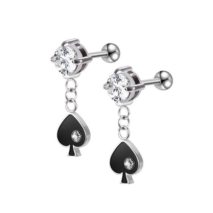 Stainless Steel Poker Series Ear Stud Cartilage Earring Piercing Jewelry Hypoallergenic