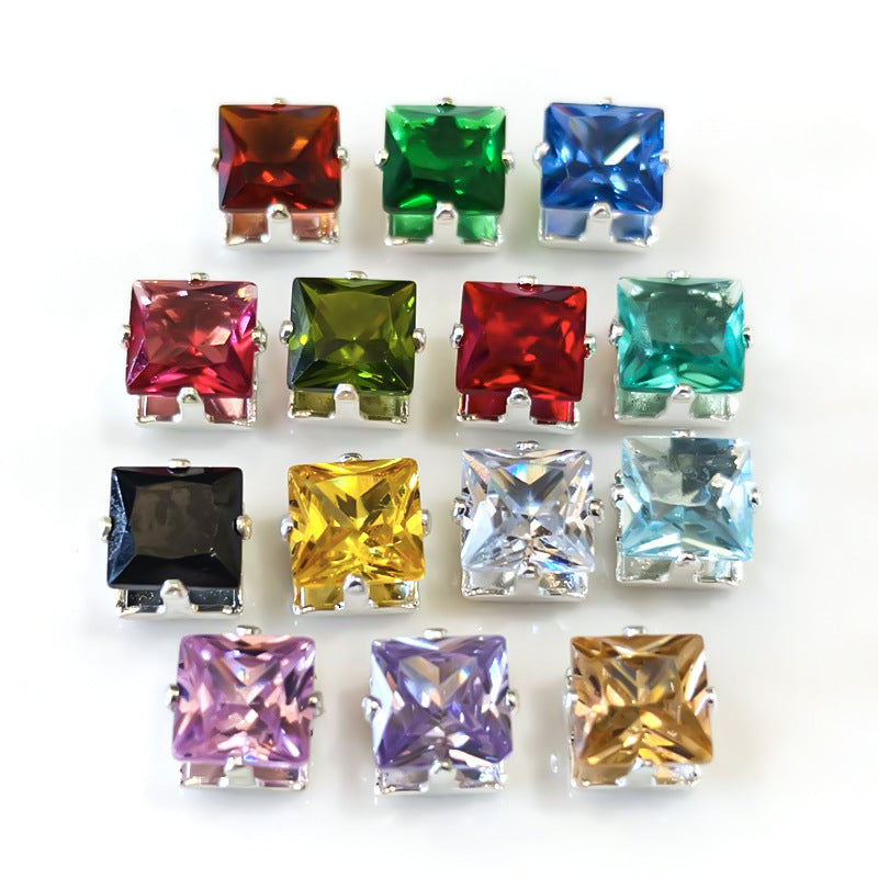 Square Zirconia Beads Thick Silver Plated 6*6MM