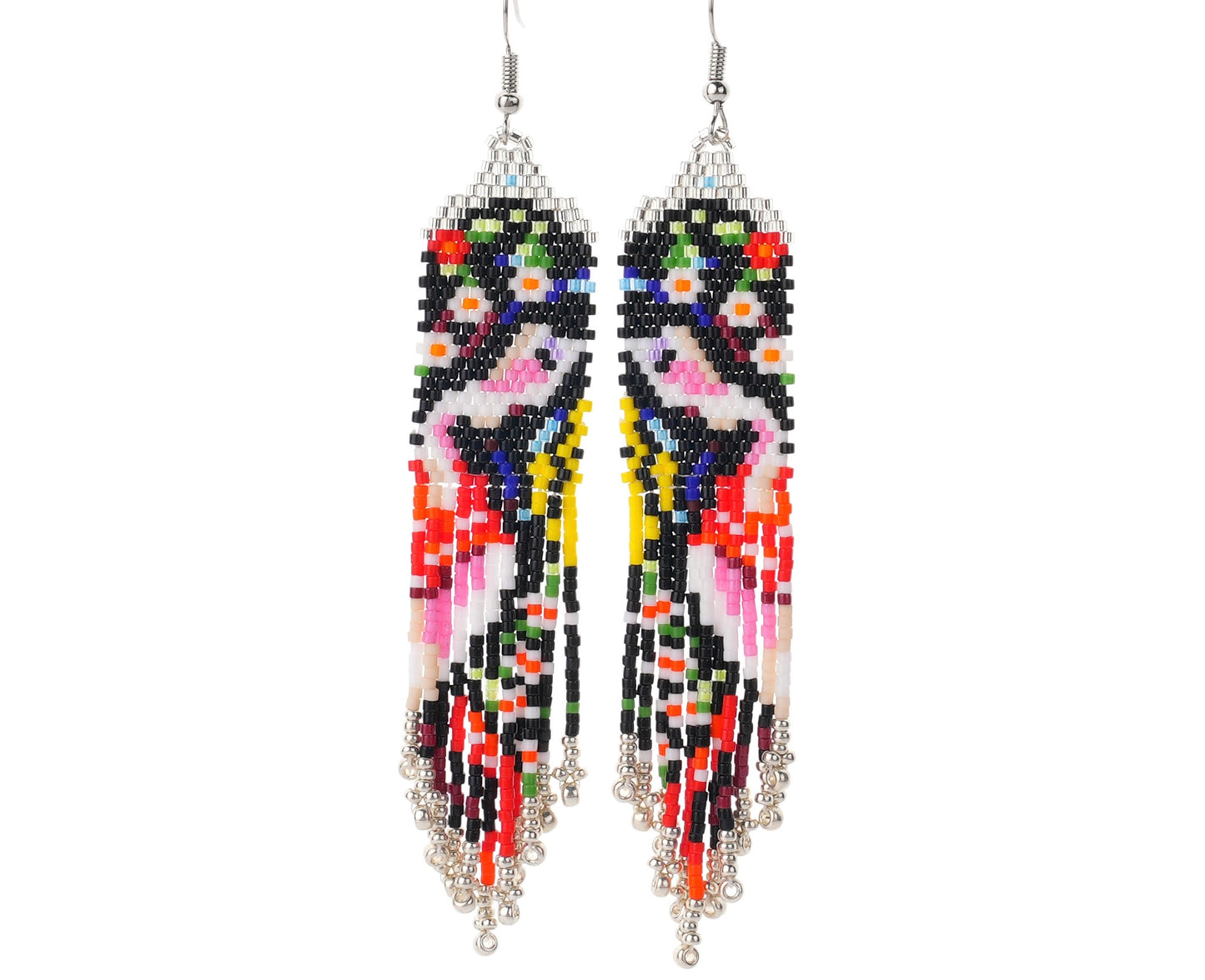 Colorful Portrait Vintage Boho Earrings  Dangling Earrings Seed Bead Handmade Tassel Earrings