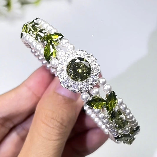 OneMillet  Kit-M111 Handmade Bracelet DIY Kit Pearl & Olive Zircon