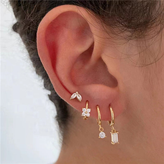 Zircon Earrings  Cartilage Earring Piercing Jewelry 4 Pieces