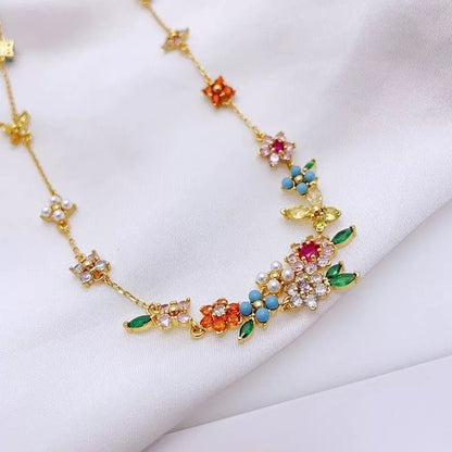 Zircon Flower Necklace 18K Gold Plated