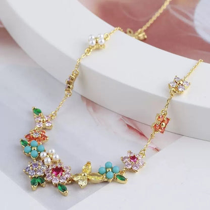 Zircon Flower Necklace 18K Gold Plated