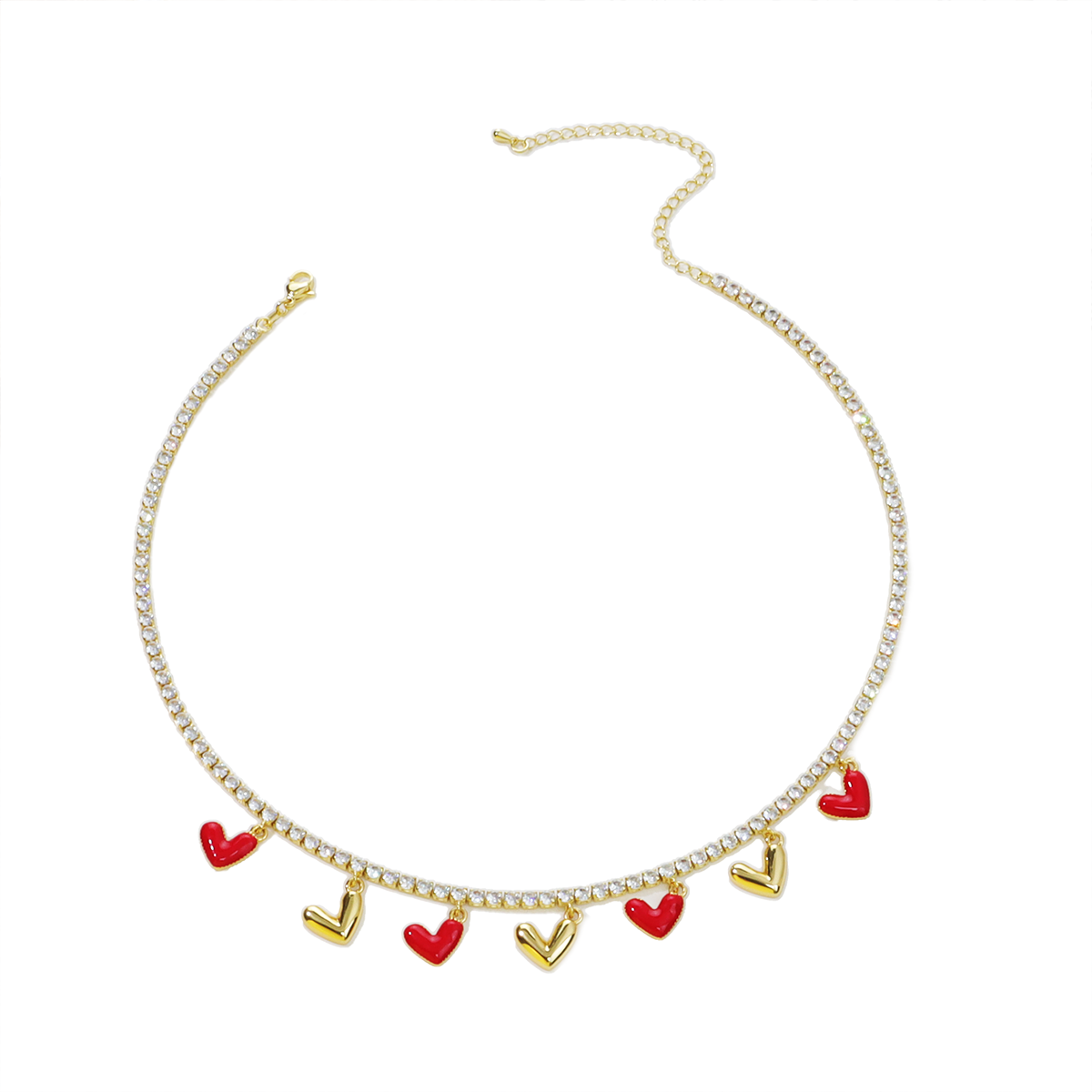 Red and Gold Heart Zircon Necklace