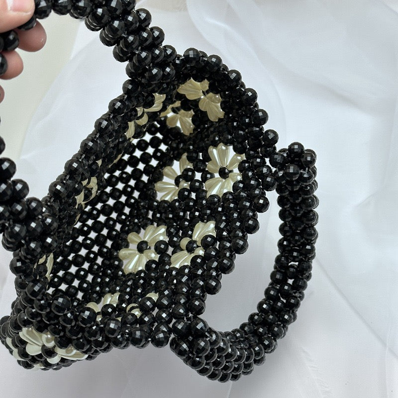 Handmade beads bag flower handbag black