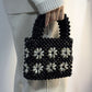 Handmade beads bag flower handbag black