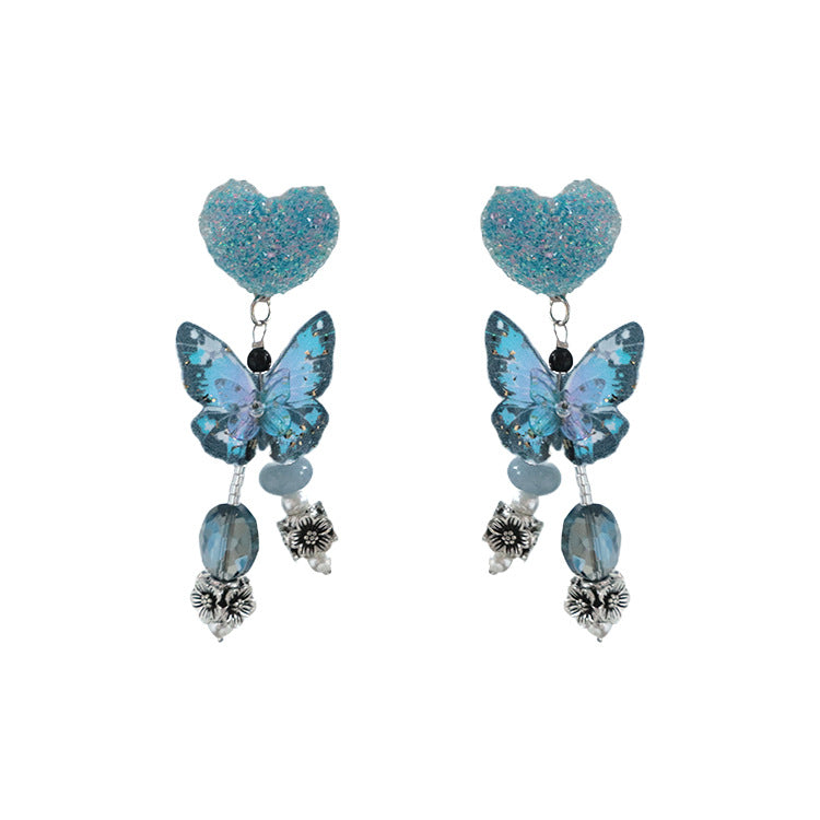 Blue Butterfly Beads Sterling Silver Earrings