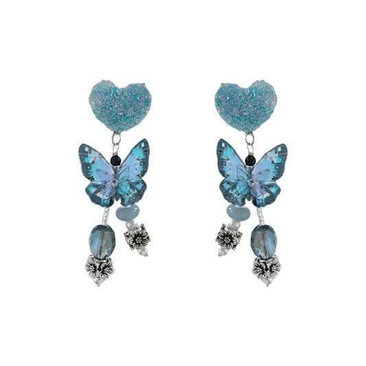 Blue Butterfly Beads Sterling Silver Earrings