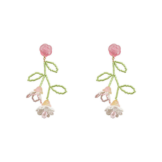 Handmade Flower Beads Sterling Silver Earrings