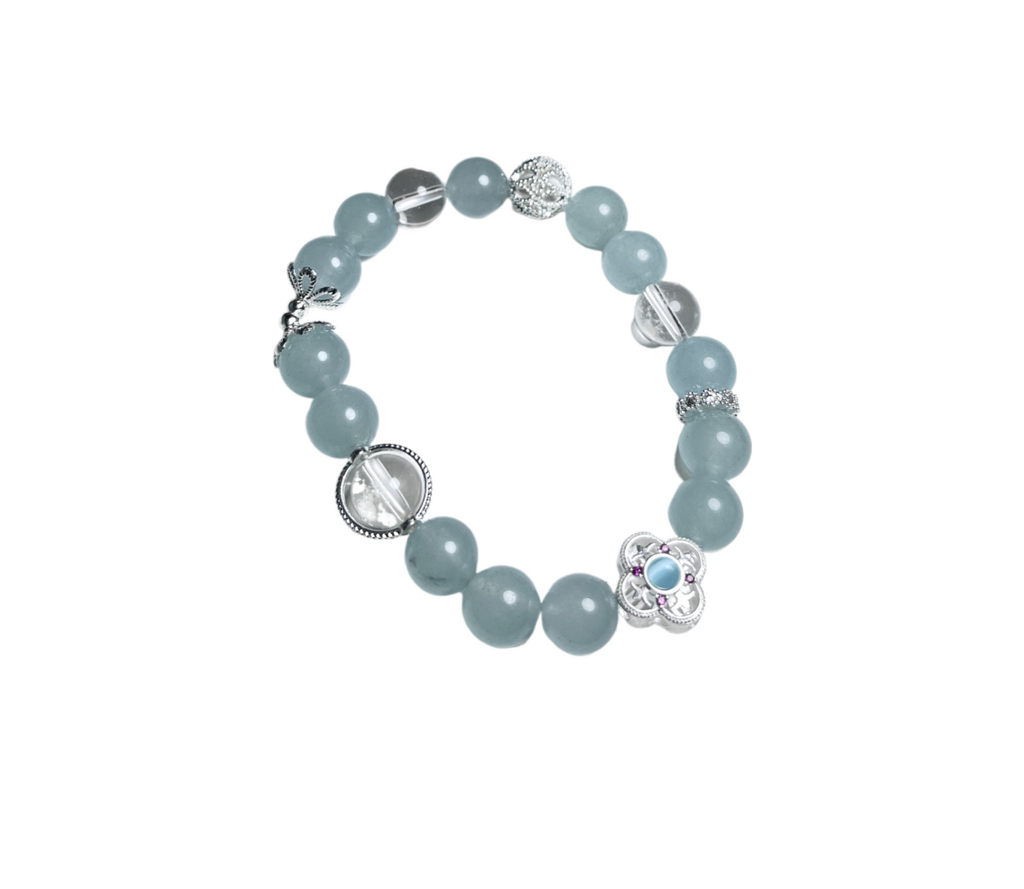 Handmade Blue Natural Crystal Bracelet with S925 Silver Beads