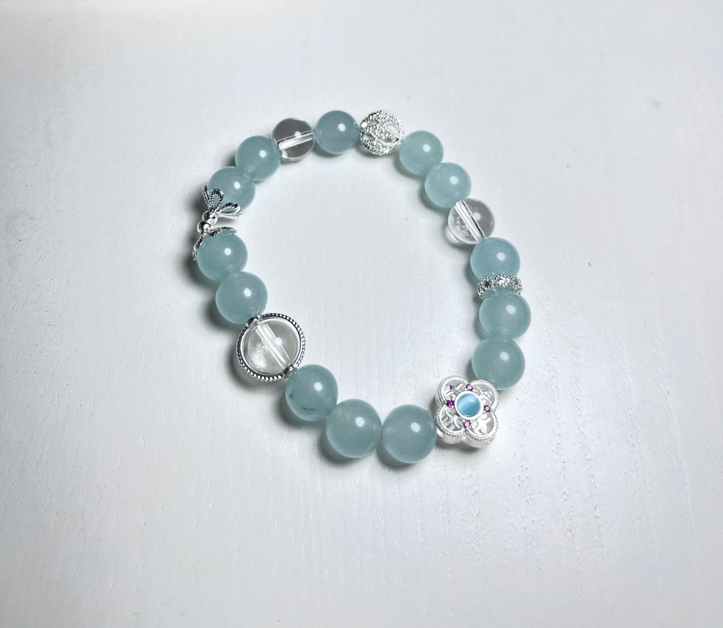 Handmade Blue Natural Crystal Bracelet with S925 Silver Beads