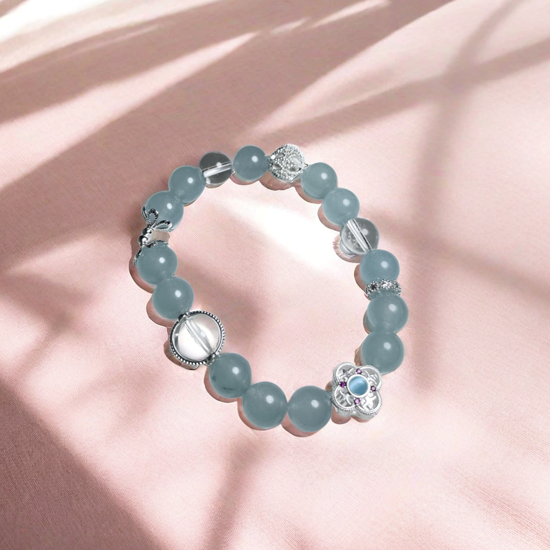 Handmade Blue Natural Crystal Bracelet with S925 Silver Beads