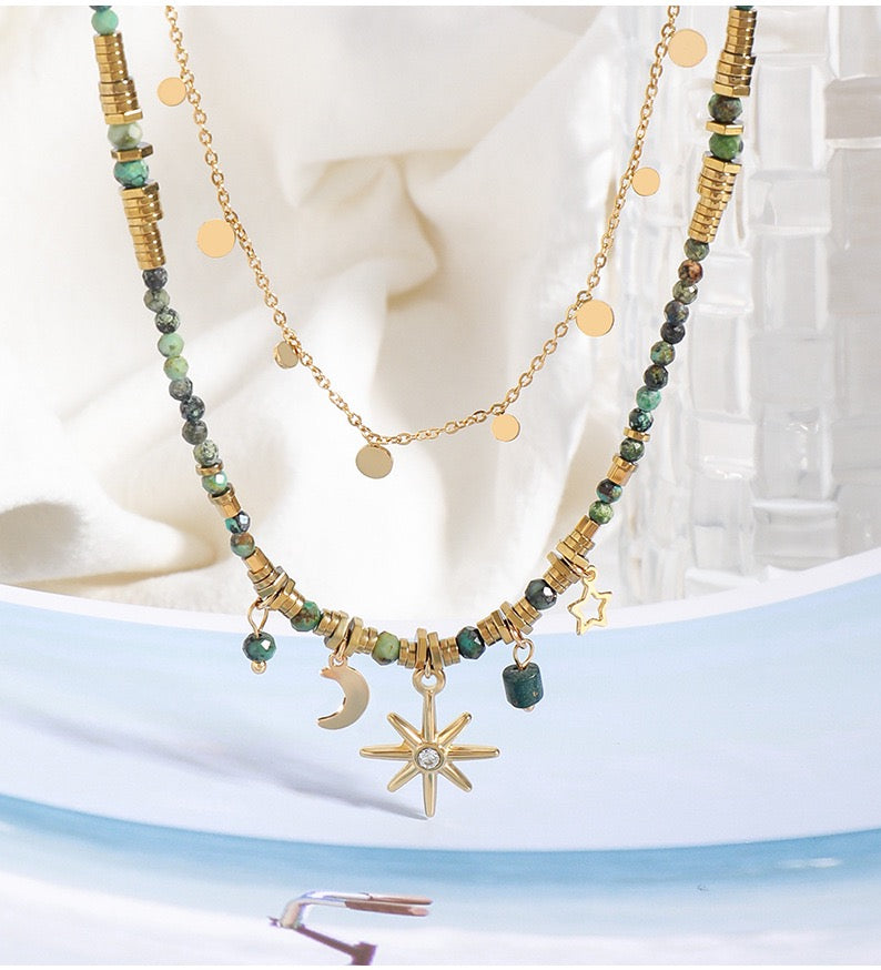 Vintage Handcrafted Beaded Necklace with Natural Gemstones in Colorful Hues