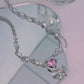 High-Quality Pink Cubic Zirconia Necklace and Earring Set