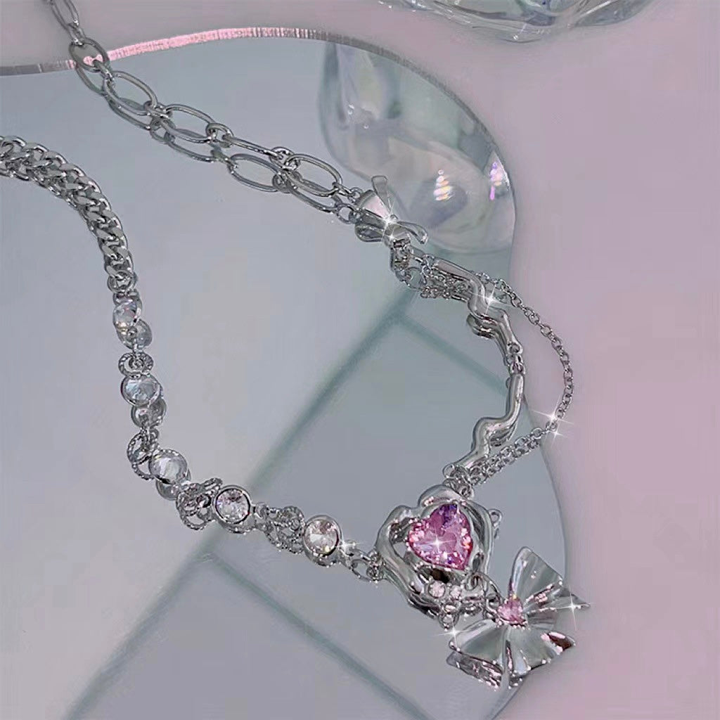 High-Quality Pink Cubic Zirconia Necklace and Earring Set