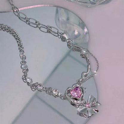 High-Quality Pink Cubic Zirconia Necklace and Earring Set