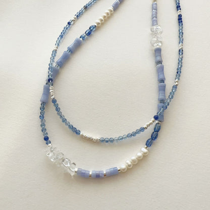 Natural Stone Pearl Beaded Necklace Blue