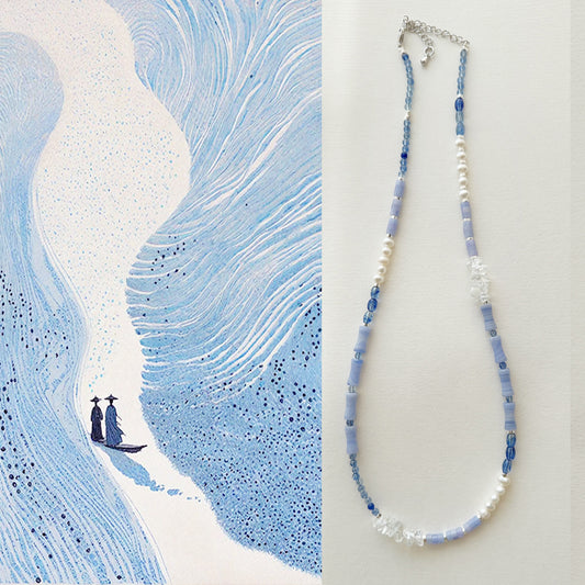 Natural Stone Pearl Beaded Necklace Blue