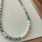 Natural Stone Pearl Handmade Beaded 18k Gold Necklace+Bracelet  Jewelry Set Blue