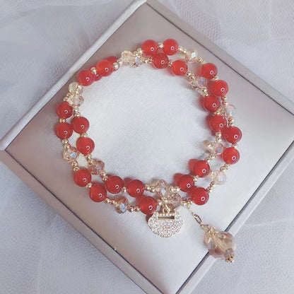 Pulsera de cuentas de cristal natural con dijes Pulsera delicada de la amistad roja