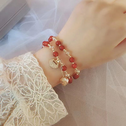 Pulsera de cuentas de cristal natural con dijes Pulsera delicada de la amistad roja