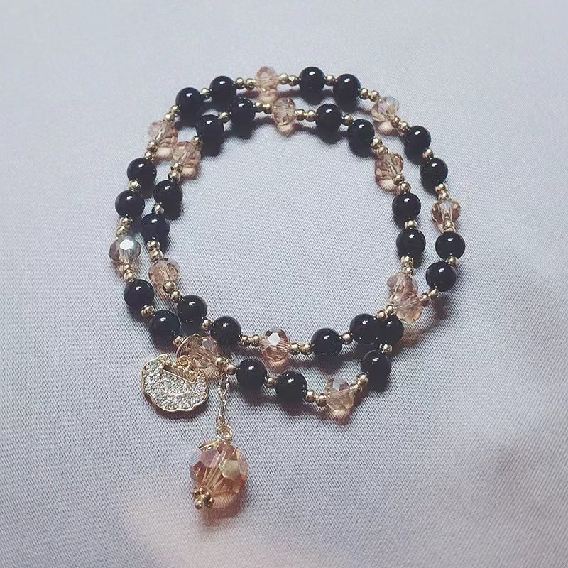 Natural Crystal Beaded Bracelet with Charm Bracelets Dainty Friendship Bracelet Black